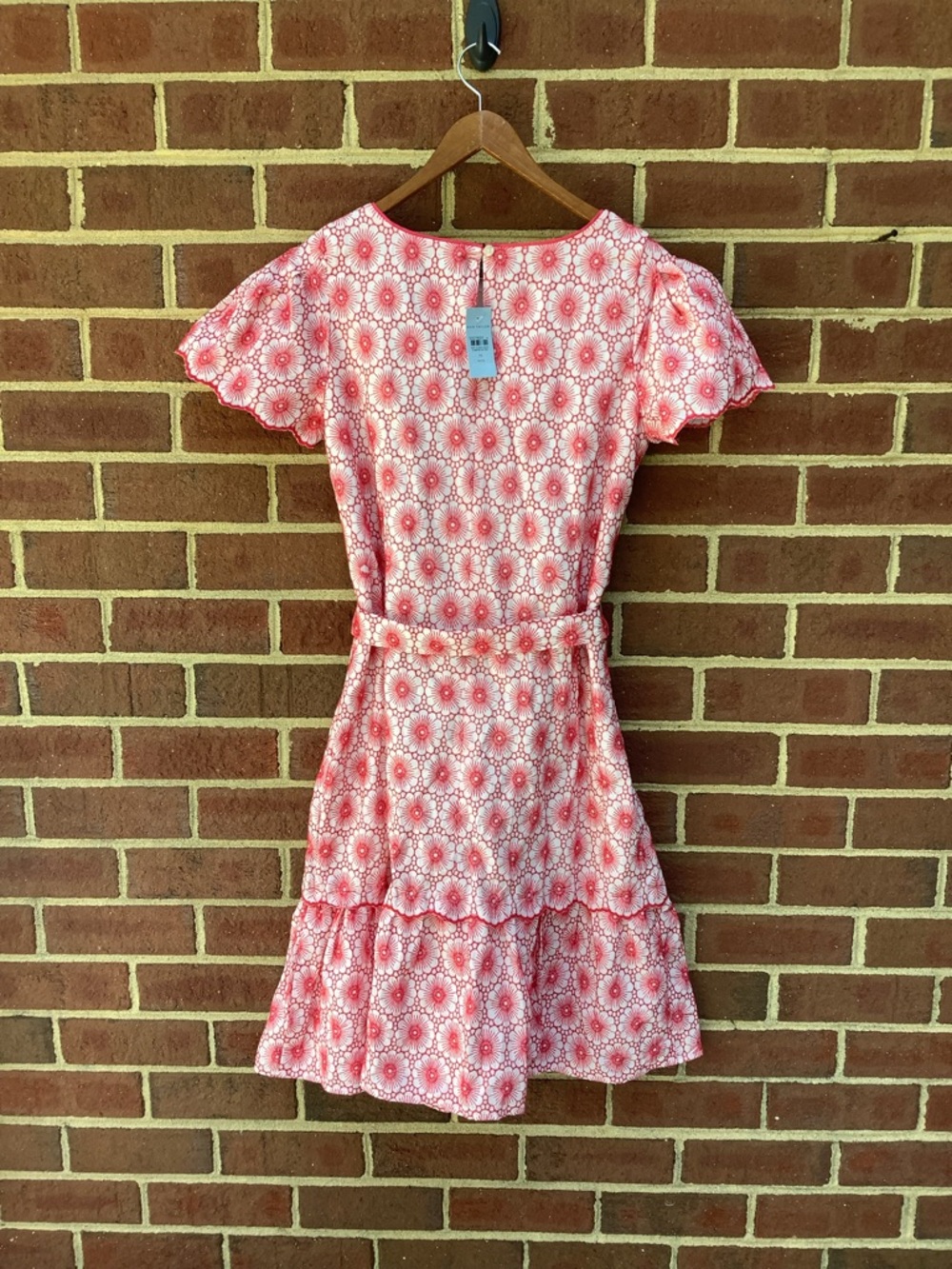 NWT Ann Taylor Cotton Floral Dress Flutter Sleeve Midi Ruffle Coral White MP - Picture 3 of 3
